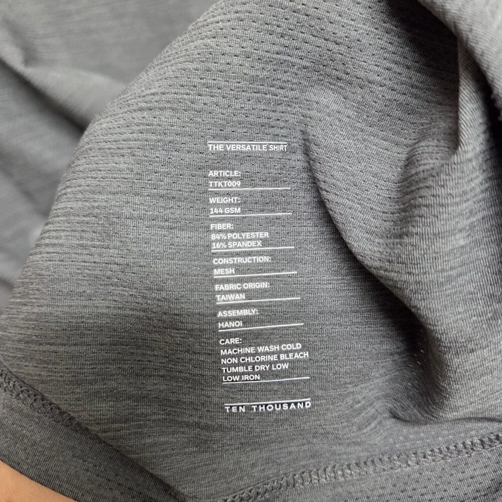 Ten Thousand Shirt Mens XL Grey Versatile Performance Tee Short Sleeve - Picture 8 of 8